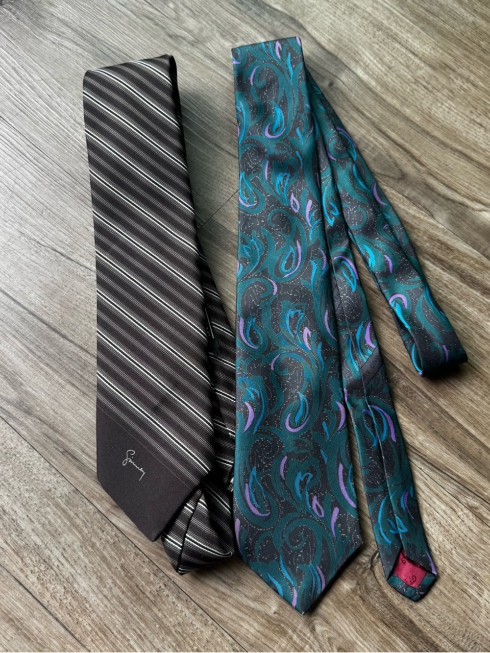 Givenchy Men's Teal & Purple Paisley Tie set of 2 silk